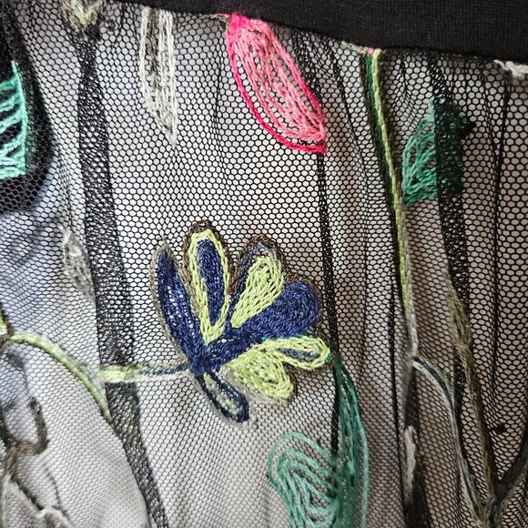 Kim & Cami Embroidered Mesh Floral Cardigan – Black Sheer Boho Layering Piece - Picture 9 of 12